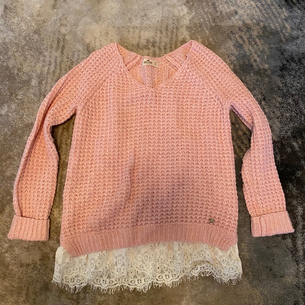 Pink Hollister sweater with lace detailing